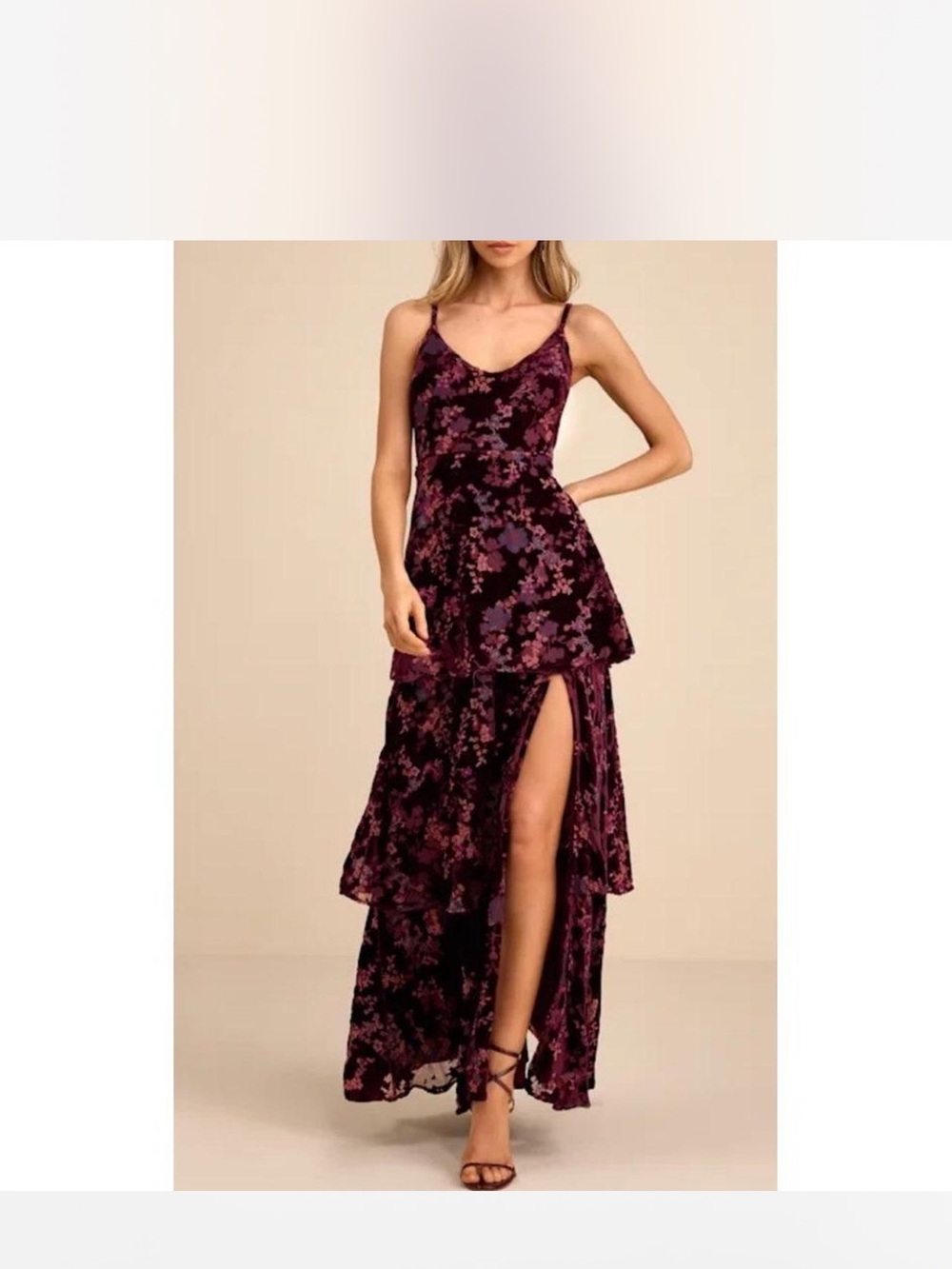 Lulu’s Purple Velvet Floral Maxi Dress NWT